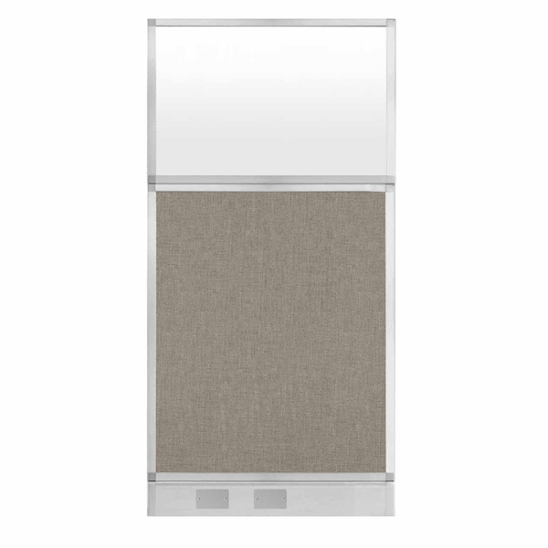 Hush Panel Cubicle Partition 3' x 6' W/ Window Warm Pebble Fabric Frosted Window W/ Cable Channel